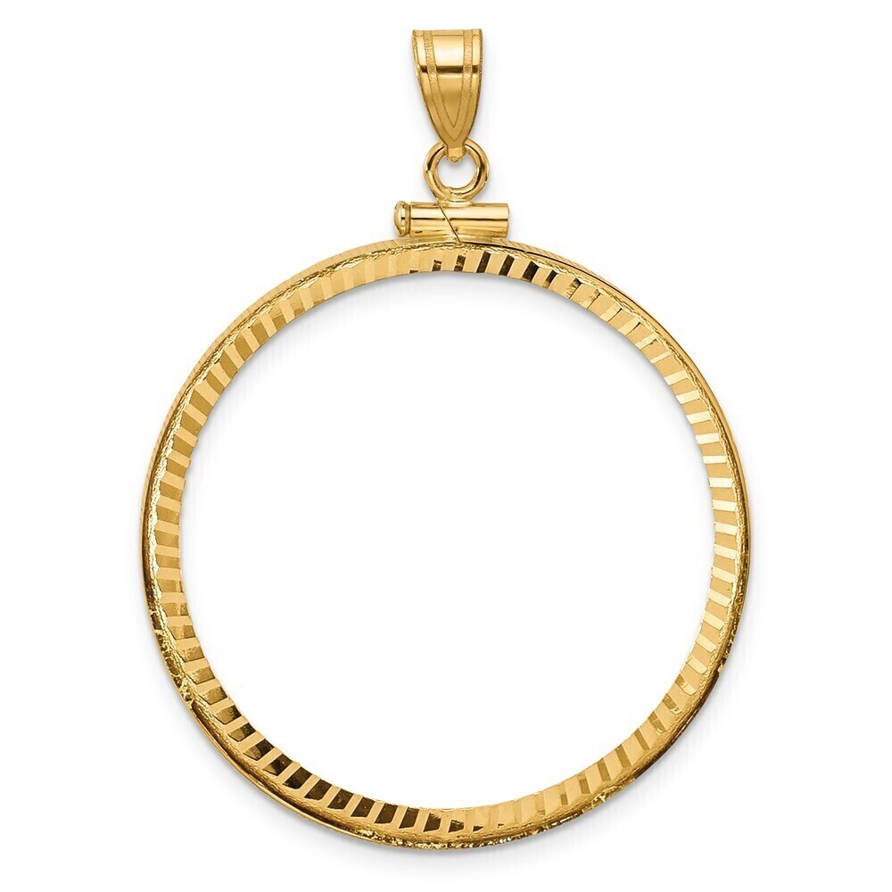 14k Yellow Gold Diamond-cut 32.7mm X 3.00mm Screw Top Coin Bezel Pendant